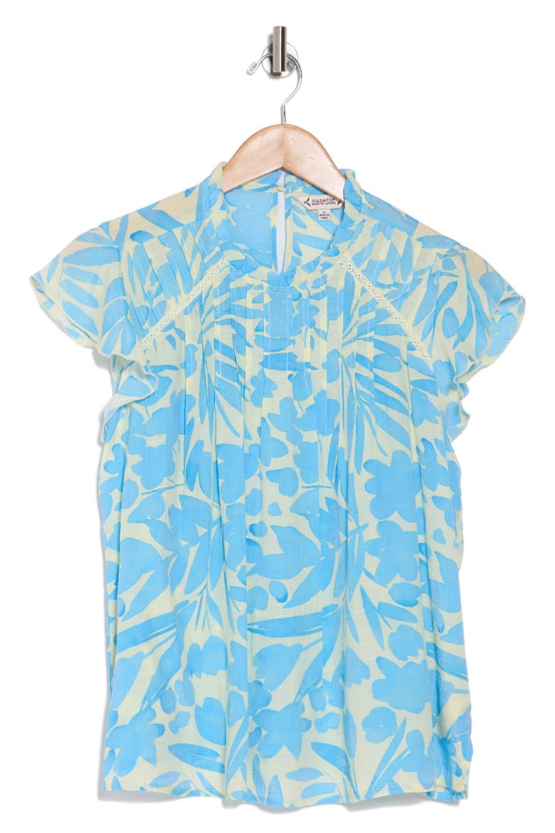 Flutter Sleeve Print Top, Alternate, color, LIGHT BLUE