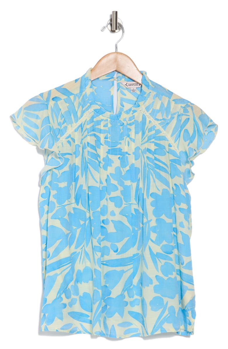 Nanette Lepore Flutter Sleeve Print Top, Alternate, color, Light Blue