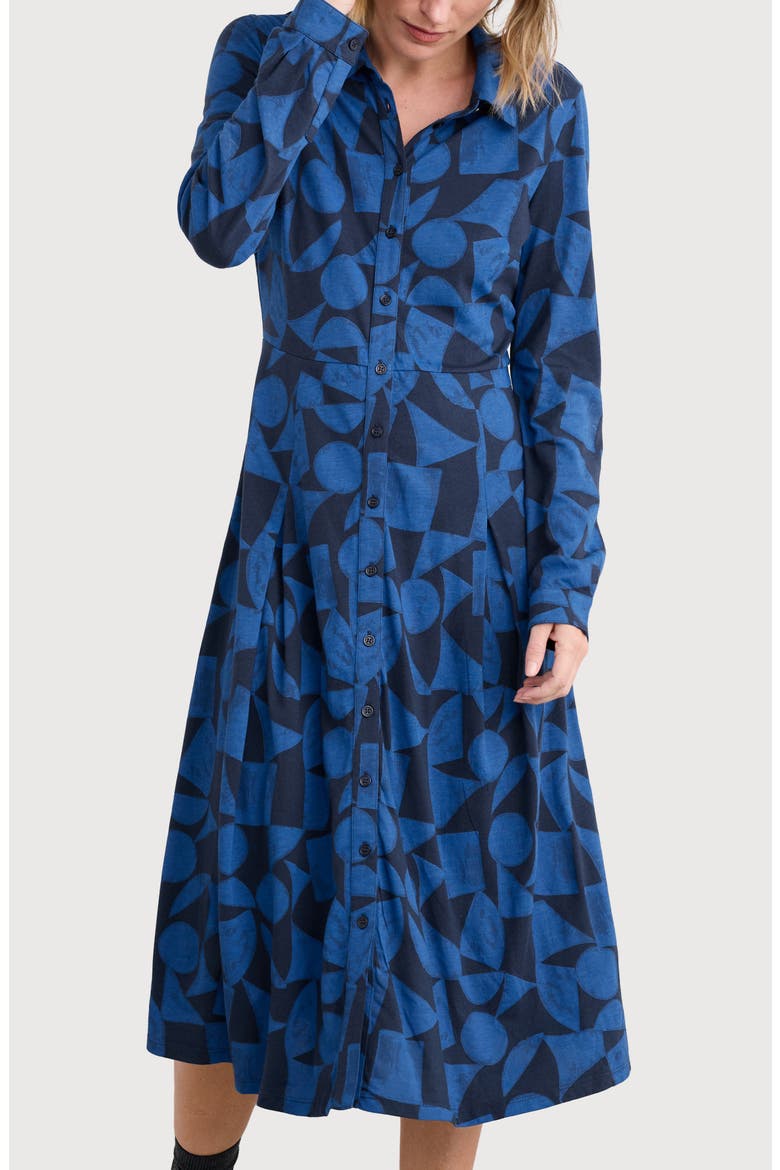 Coastline Long Sleeve Organic Cotton Blend Shirtdress, Alternate, color, GEO TUMBLE MARITIME