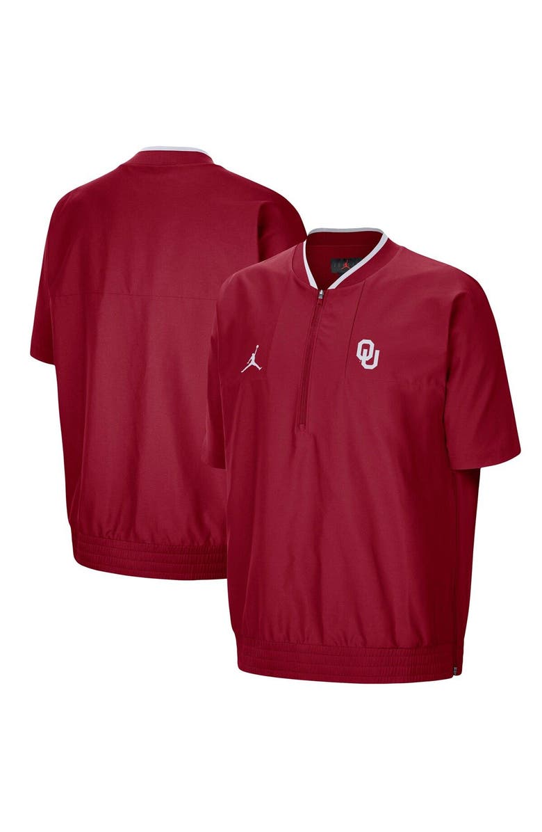 Jordan Brand Men's Jordan Brand Crimson Oklahoma Sooners 2021 Coaches Short Sleeve Quarter-Zip Jacket, Main, color, 