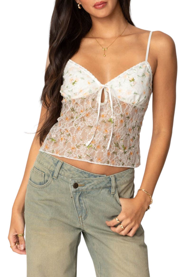 Flowery Sheer Embroidered Camisole, Main, color, WHITE