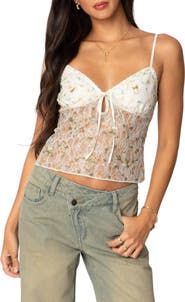 EDIKTED Flowery Sheer Embroidered Camisole