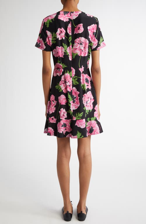 Stella Mccartney Poppy-print Short-sleeve Ruffle Mini Dress In Pink/black
