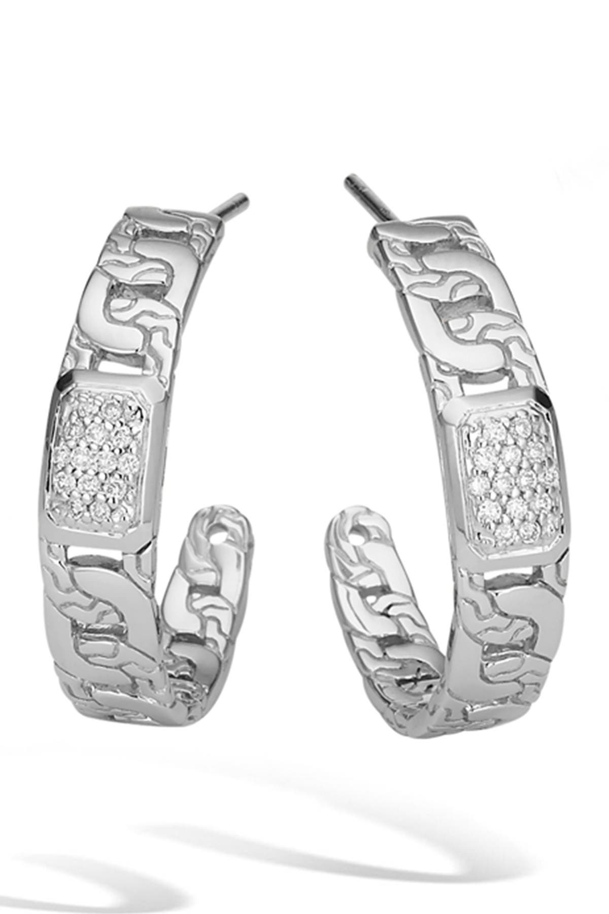 John Hardy Classic Chain Diamond Hoop Earrings - 0.20 CTW