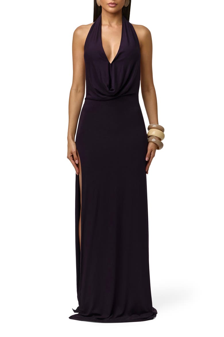 Smooth Halter Maxi Dress, Main, color, BLACKBERRY