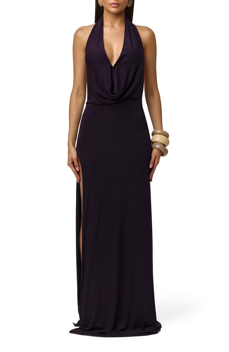 Naked Wardrobe Smooth Halter Maxi Dress, Main, color, Blackberry