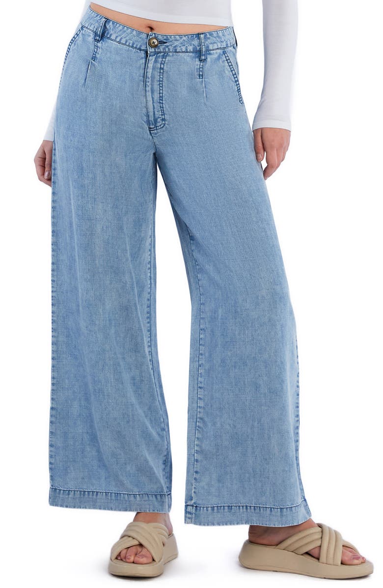 HINT OF BLU Chill Pleated Mid Rise Wide Leg Jeans, Main, color, Organic Blue