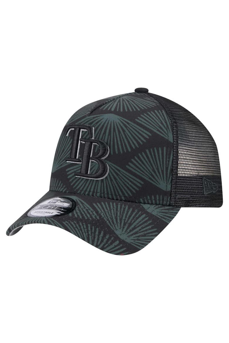 Men's New Era  Black Tampa Bay Rays 9FORTY A-Frame Trucker Adjustable Hat, Main, color, Black