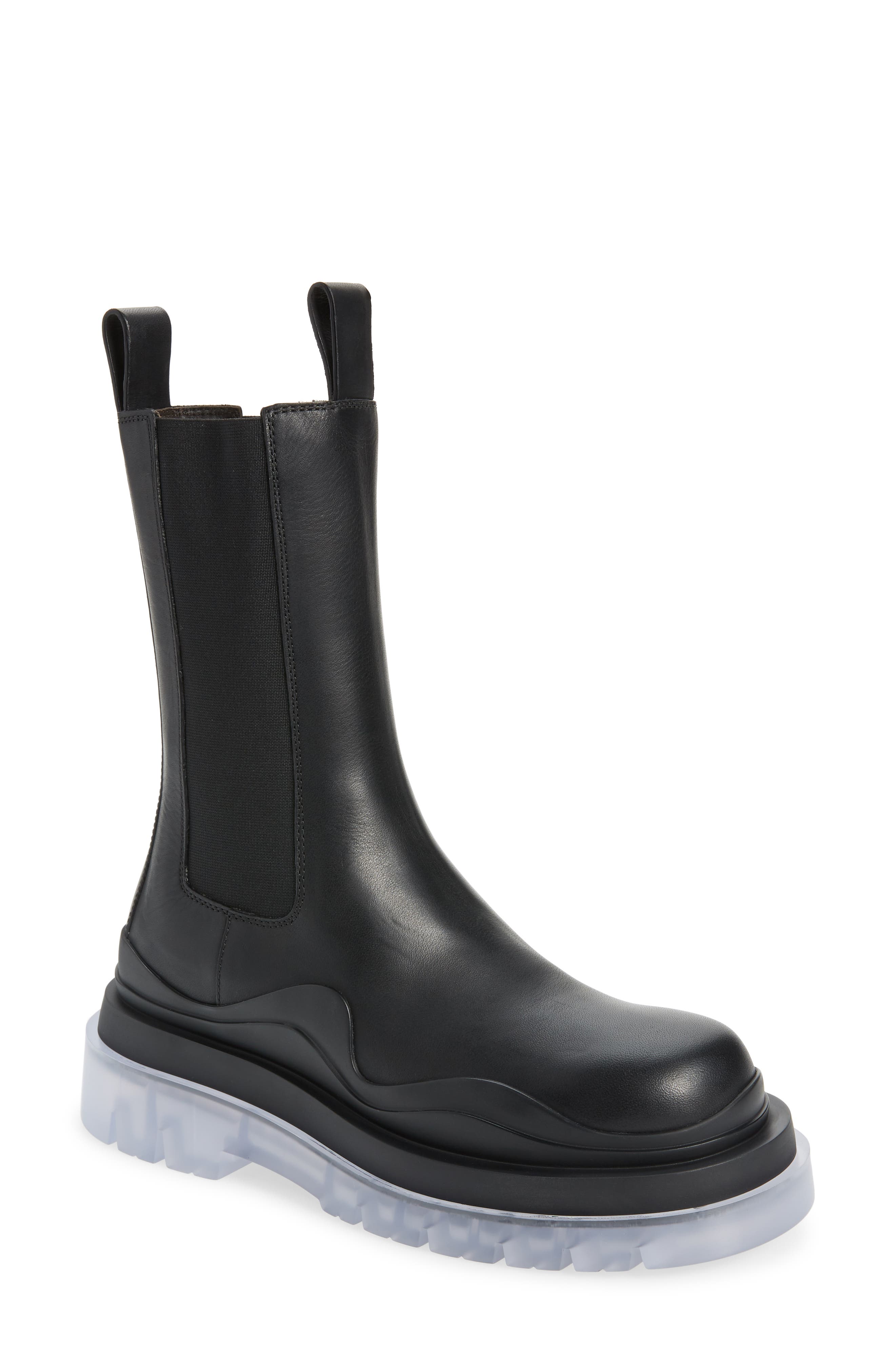 BV Tire Clear Sole Chelsea Boot, Main, color, BLACK