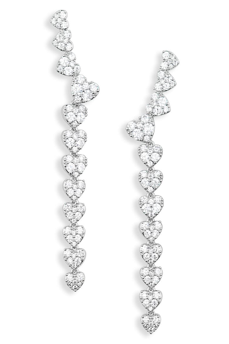 Cubic Zirconia Heart Climber Earrings, Main, color, SILVER