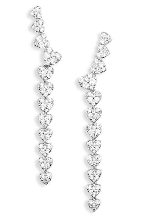 Cubic Zirconia Heart Climber Earrings