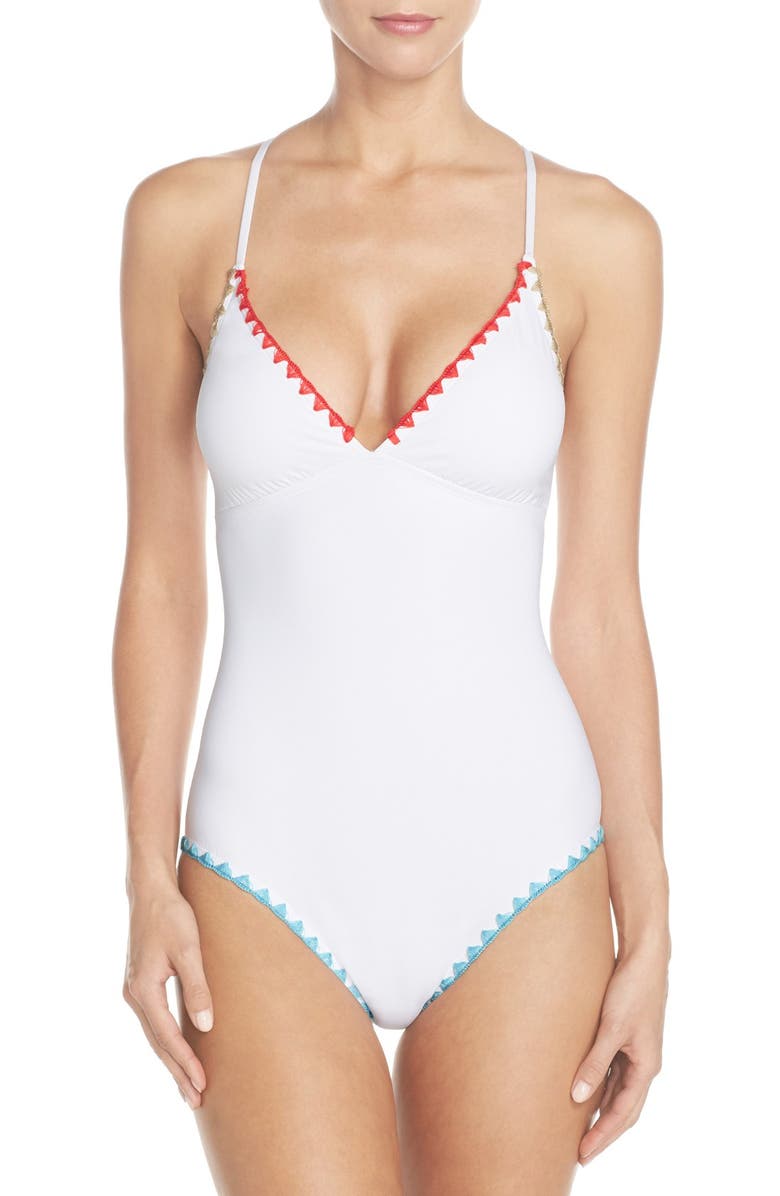 Lucky Brand Embroidered One-Piece Swimsuit, Main, color, 