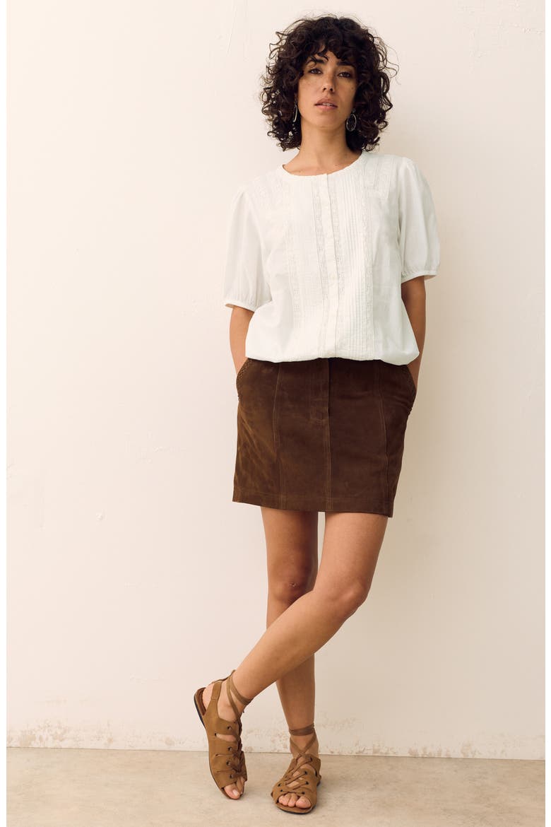 Pintuck Lace Inset Top, Alternate, color, SOFT WHITE