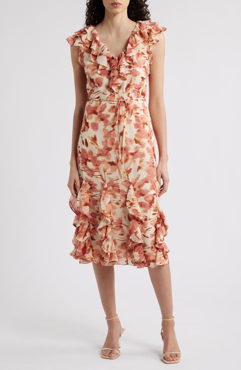 Floral Print Ruffle Midi Dress