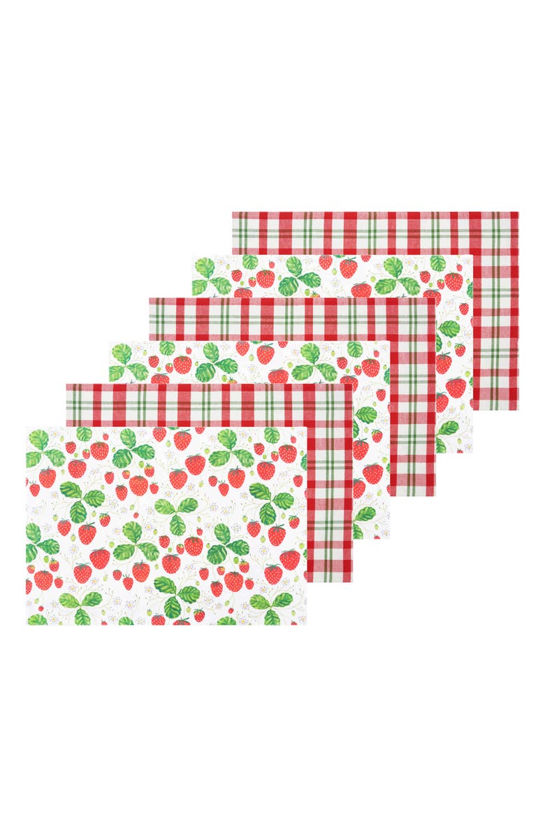 C&F Home Strawberry Patch & Plaid Placemats Set of 6, 14" x 20", Main, color, Red