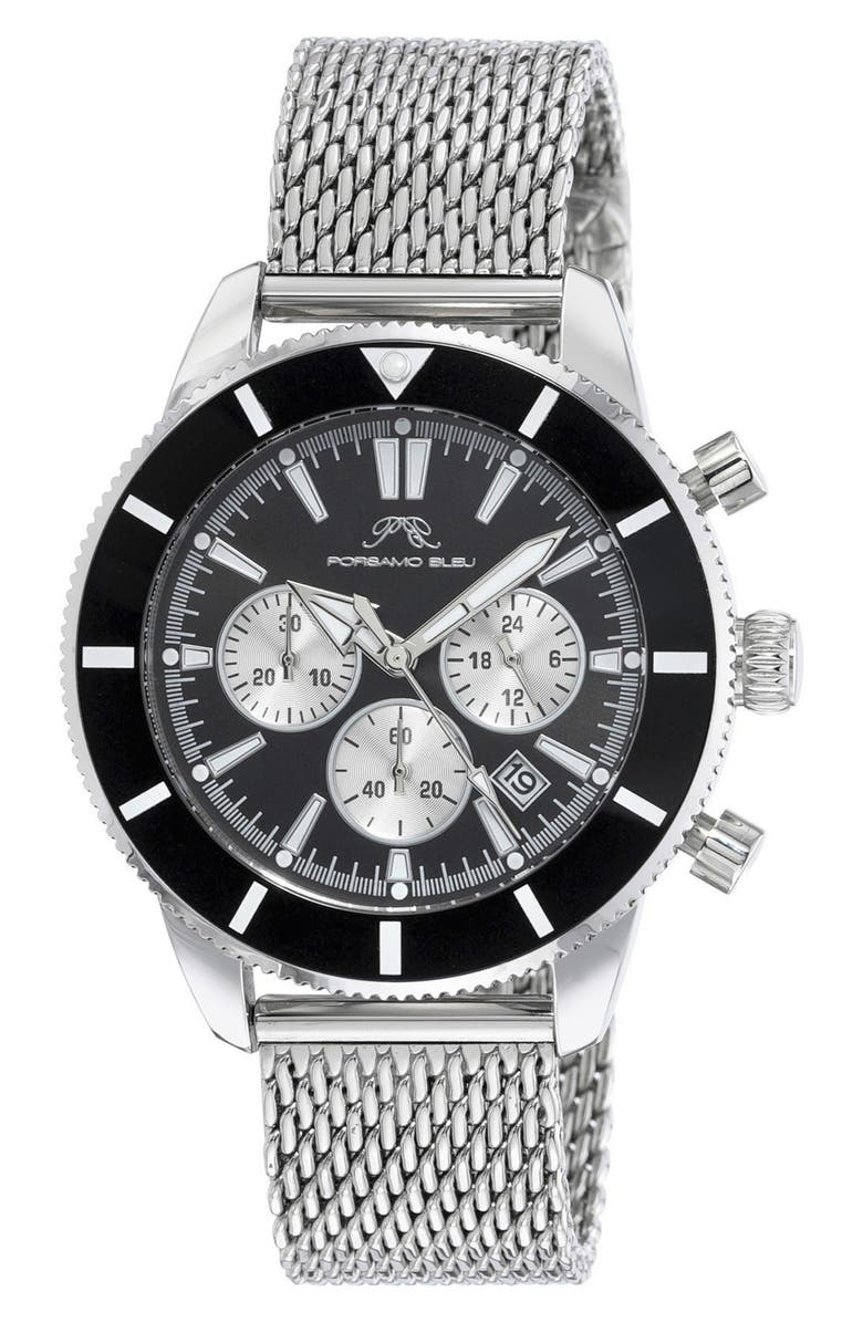 PORSAMO BLEU Brandon Mesh Strap Chronograph, 44mm, Main, color, Silver-Black
