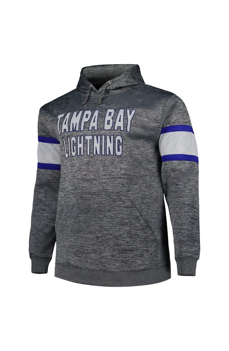 PROFILE Men's Heather Charcoal Tampa Bay Lightning Big & Tall Stripe Pullover Hoodie, Alternate, color, Heather Charcoal