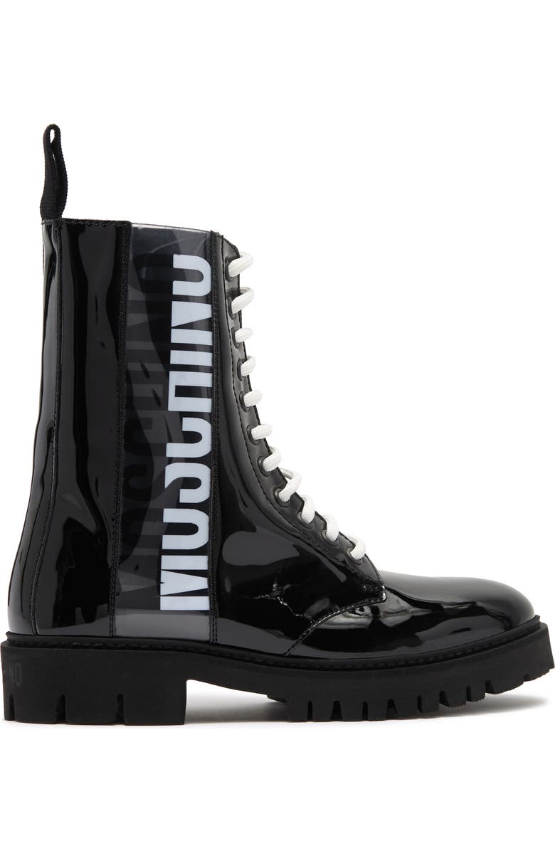 Moschino Logo Patent Combat Boot, Alternate, color,