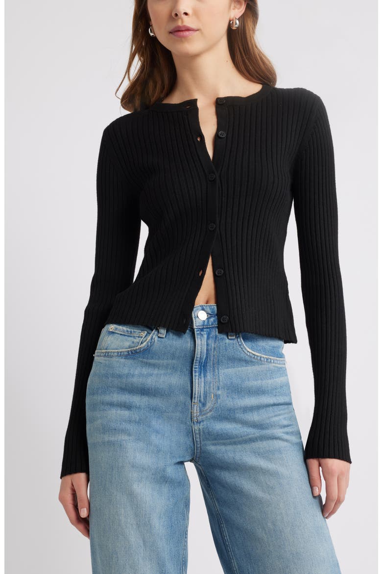 Rib Cardigan, Main, color, BLACK