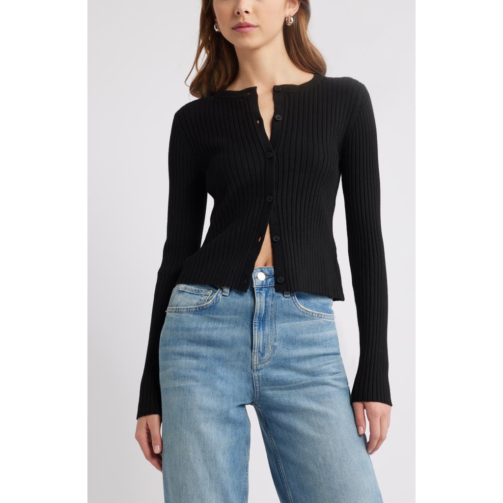 Open Edit Collared Rib Cardigan In Black