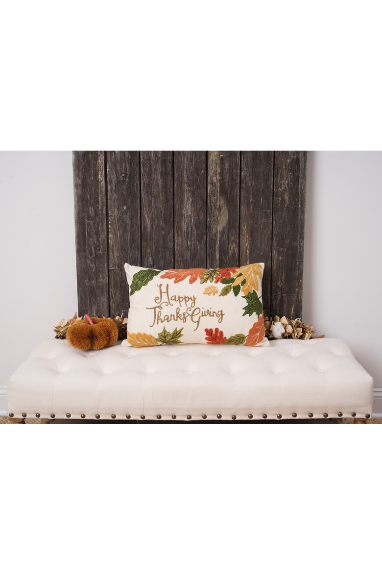 Happy Thanksgiving Leaves Accent Throw Pillow, Alternate, color, Brown