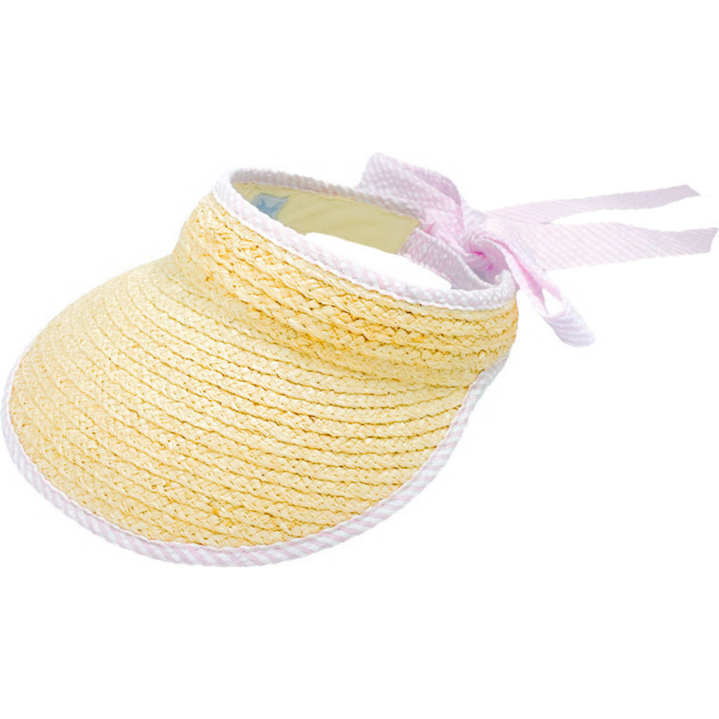 Bits & Bows Sconset Straw Adult Bow Visor In Pink