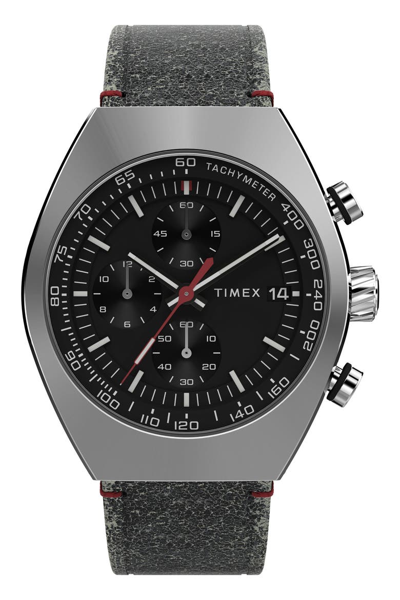 Legacy Tonneau Chronograph Leather Strap Watch, 42mm, Main, color, BLACK