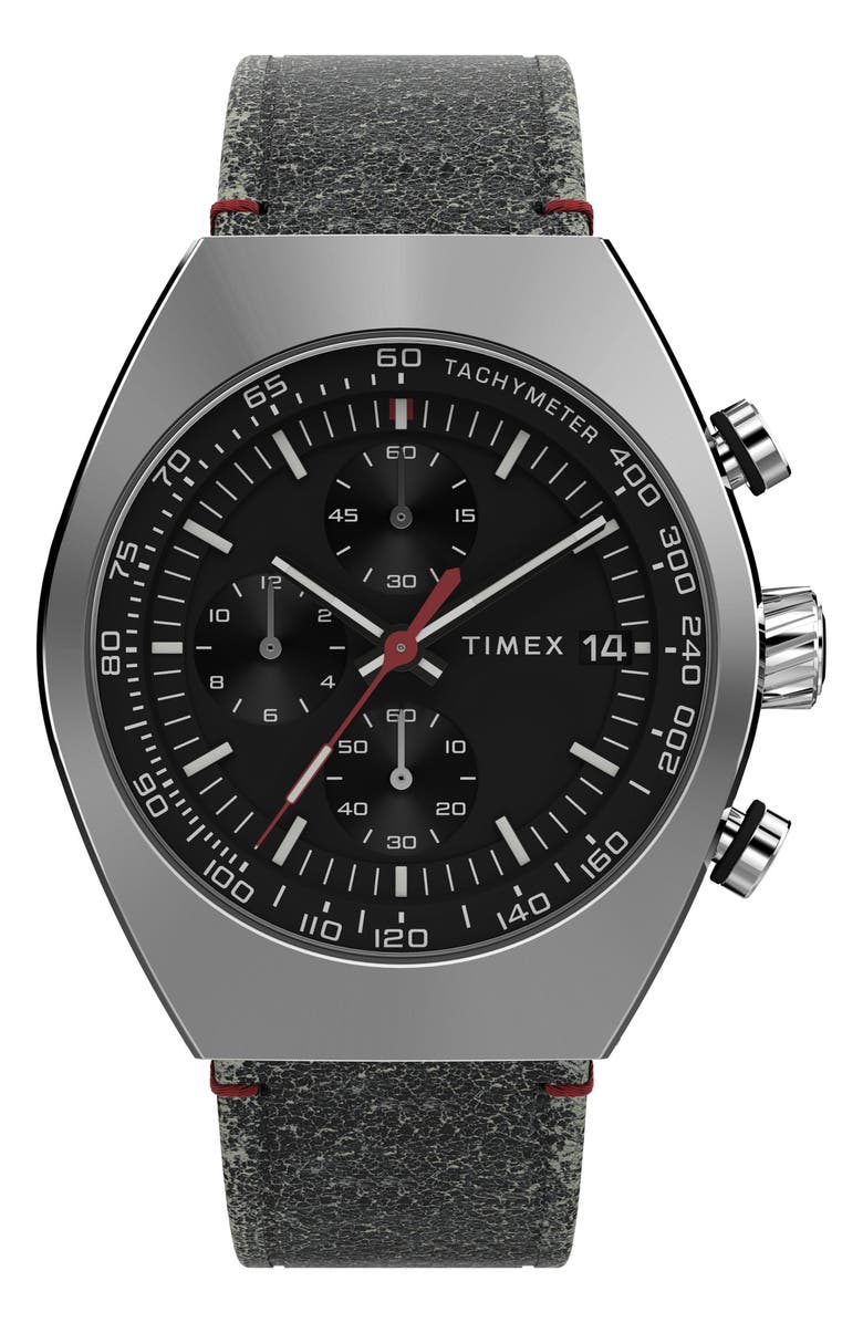Timex<sup>®</sup> Legacy Tonneau Chronograph Leather Strap Watch, 42mm, Main, color,