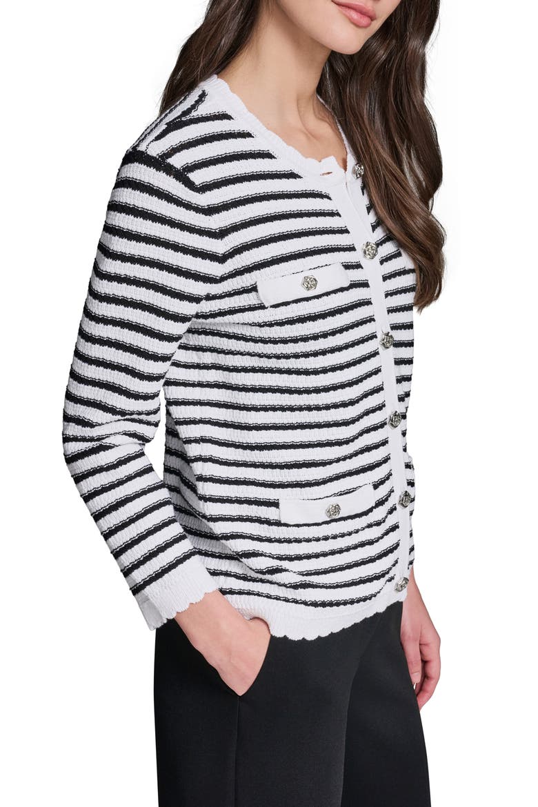 Stripe Cotton Blend Cardigan, Alternate, color, SOFT WHITE/ BLACK