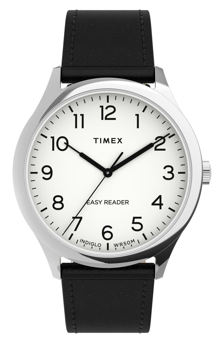 Timex<sup>®</sup> Easy Reader<sup>®</sup> Leather Strap Watch, 40mm, Main, color, 