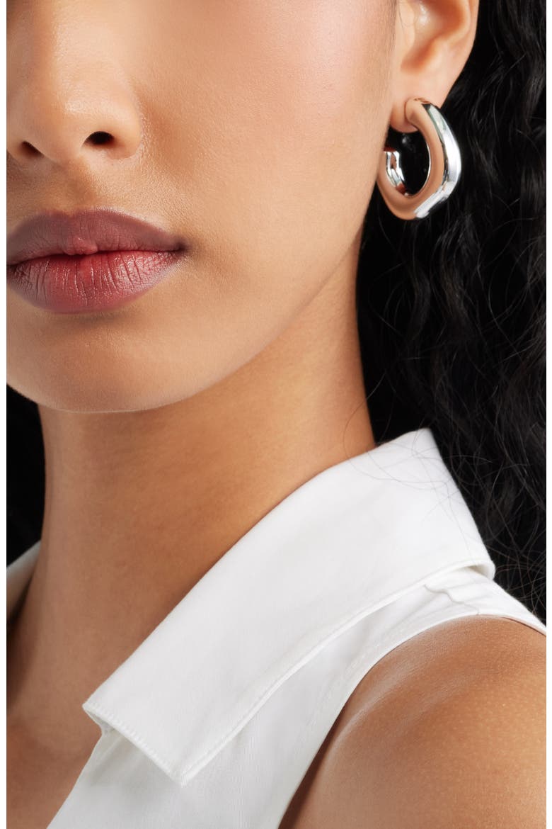 Puffy Square Hoop Earrings, Alternate, color, SILVER