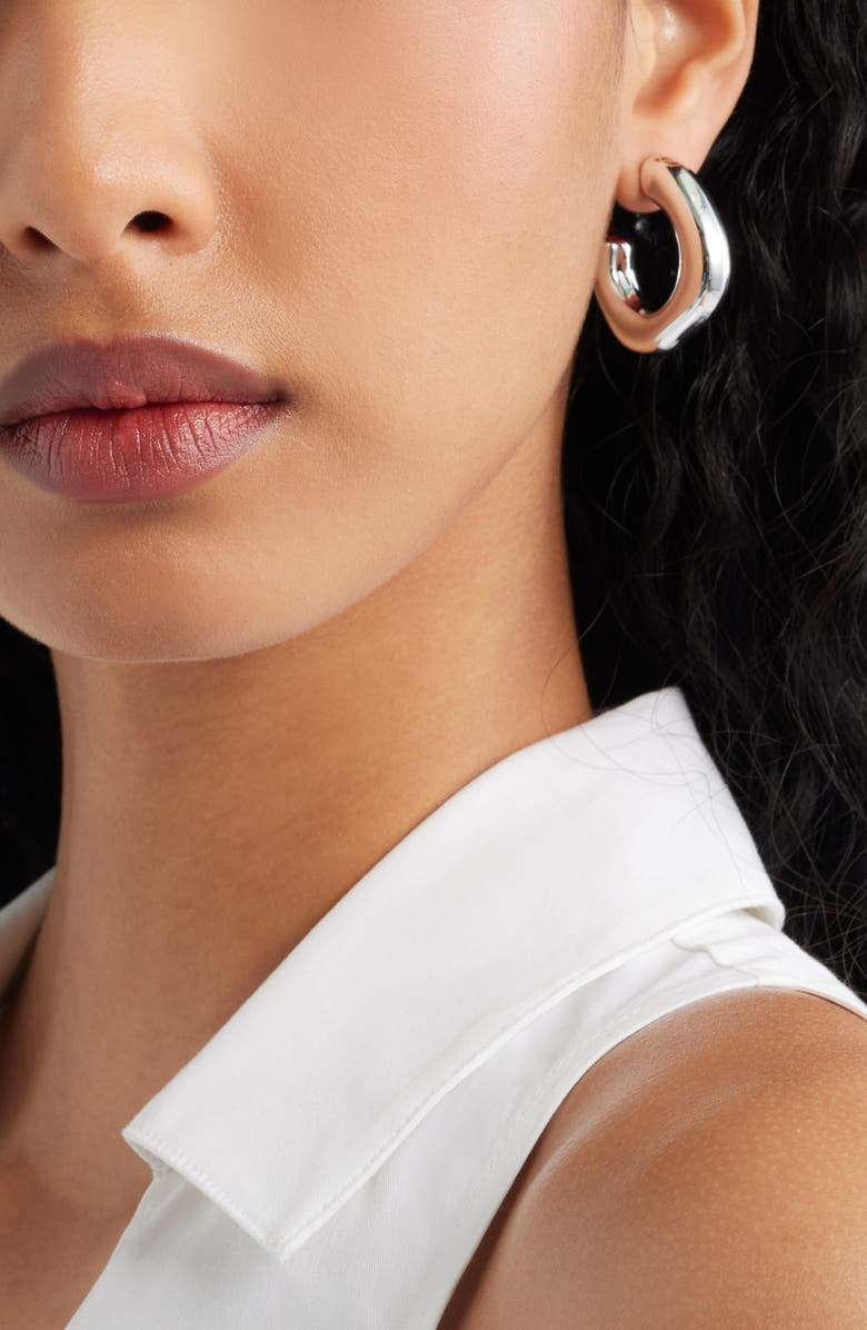Open Edit Puffy Square Hoop Earrings, Alternate, color, Silver