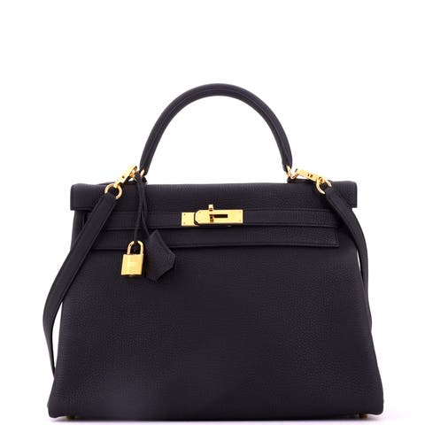 Kelly Handbag Black Togo with Gold Hardware 32