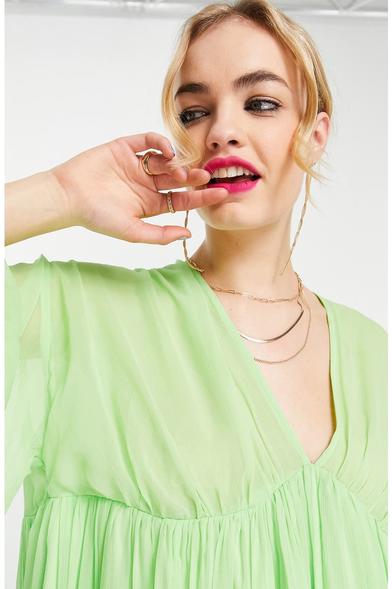 Deep V-Neck Long Sleeve Midi Dress, Alternate, color, LIGHT GREEN