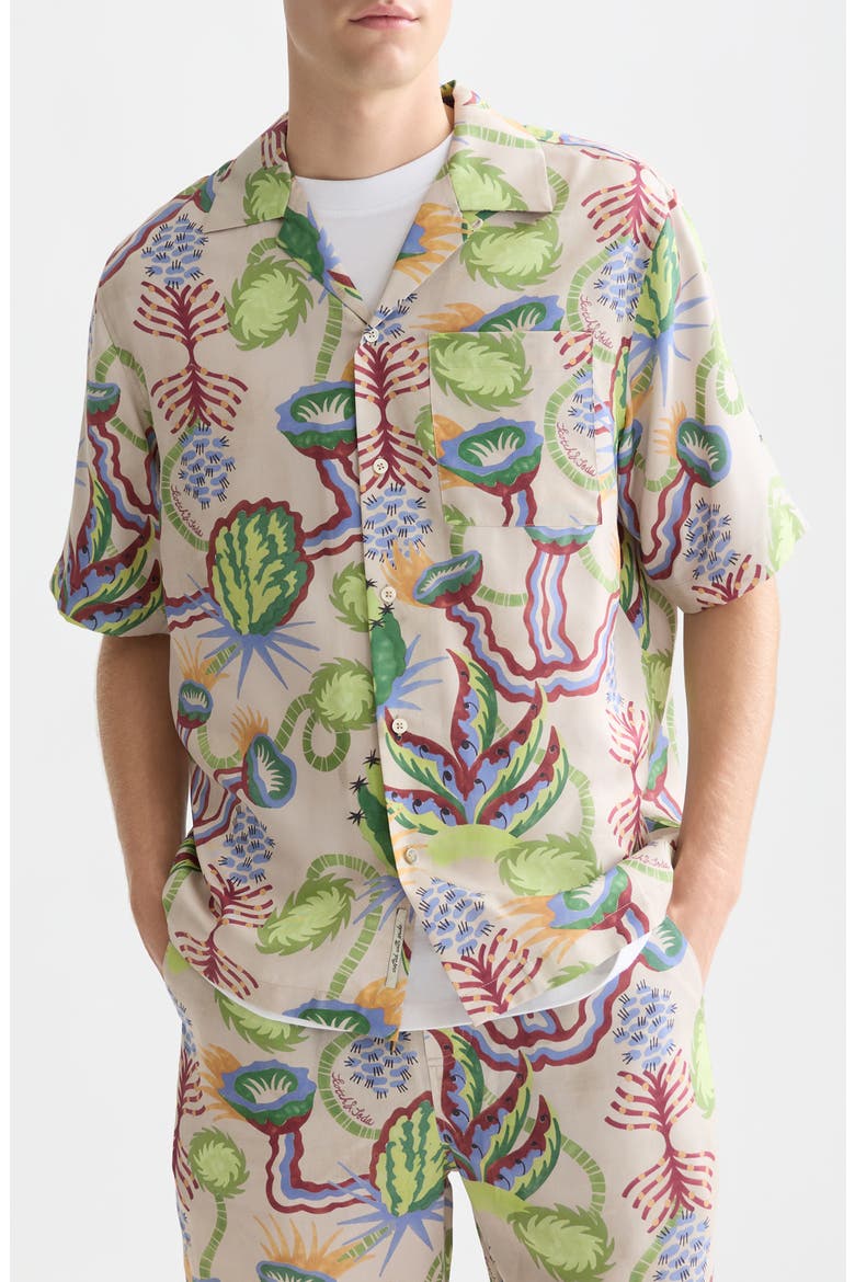 Relaxed Fit Print Short Sleeve Button-Up Shirt, Main, color, DESERT FLORAL CANYON CLAY
