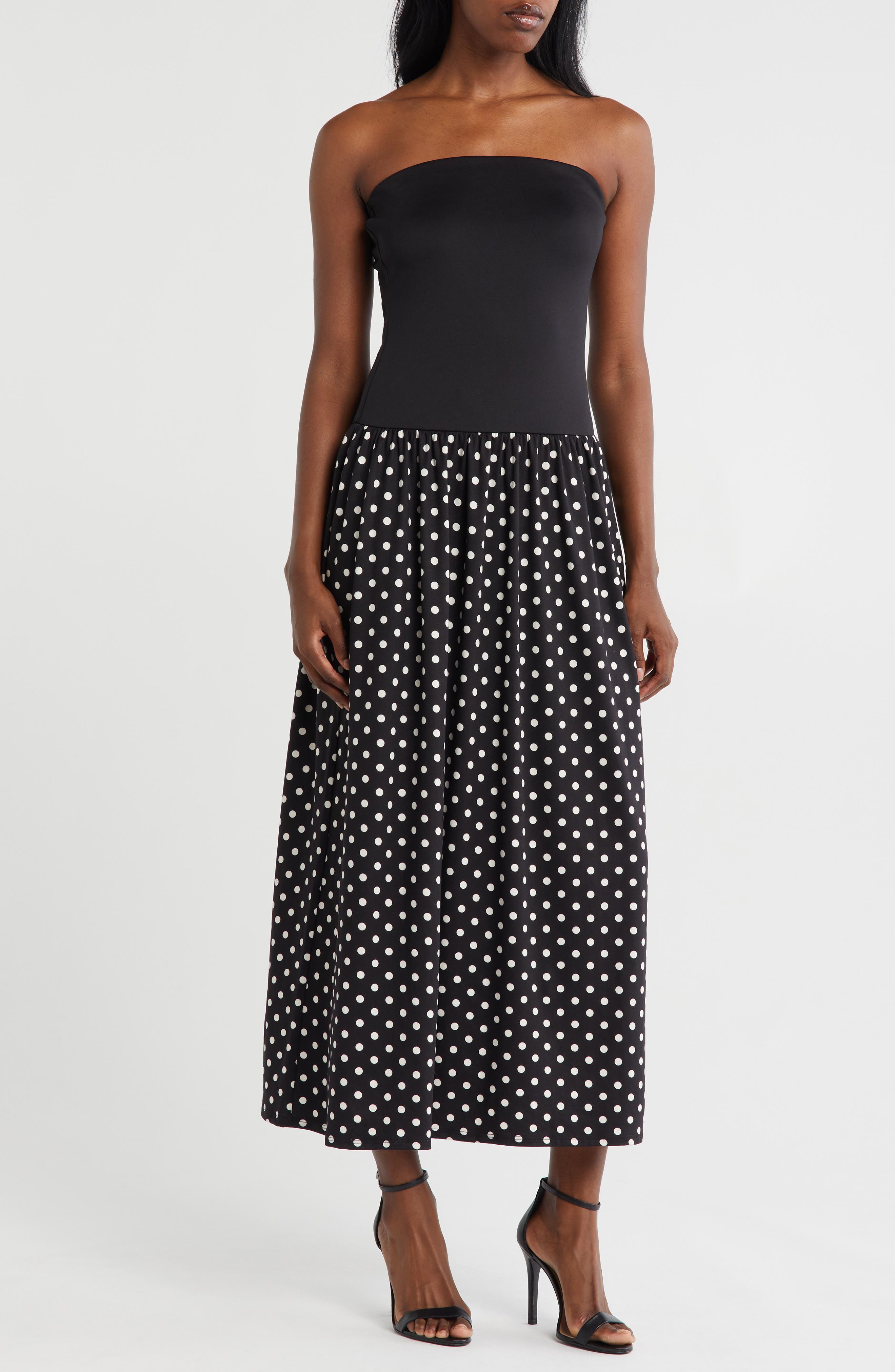 Strapless Mixed Media Maxi Dress