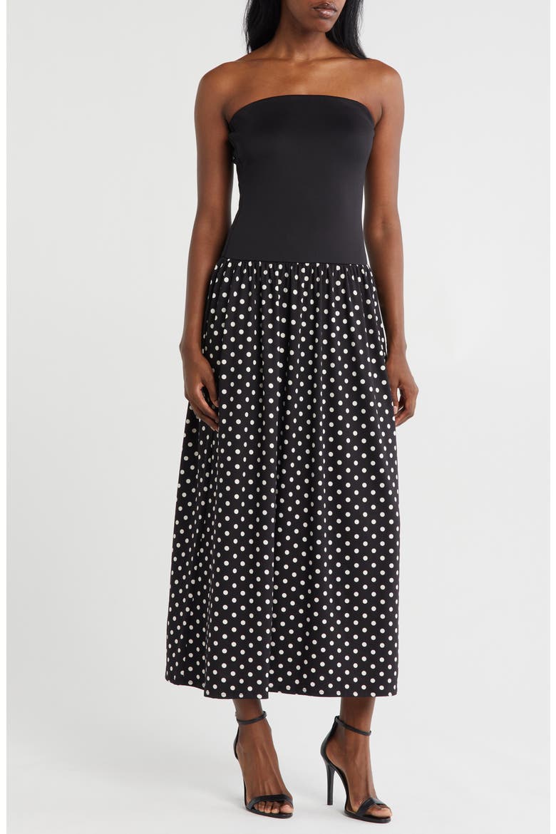 Strapless Mixed Media Maxi Dress, Main, color, BLACK/ WHITE