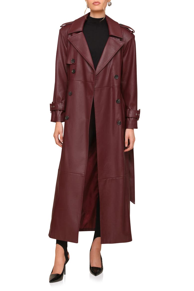 Faux-Ever Leather™ Maxi Trench Coat, Alternate, color, MULBERRY