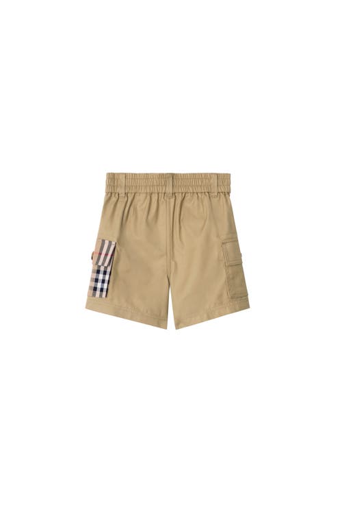 Burberry Check Trim Cotton Cargo Shorts In Brown
