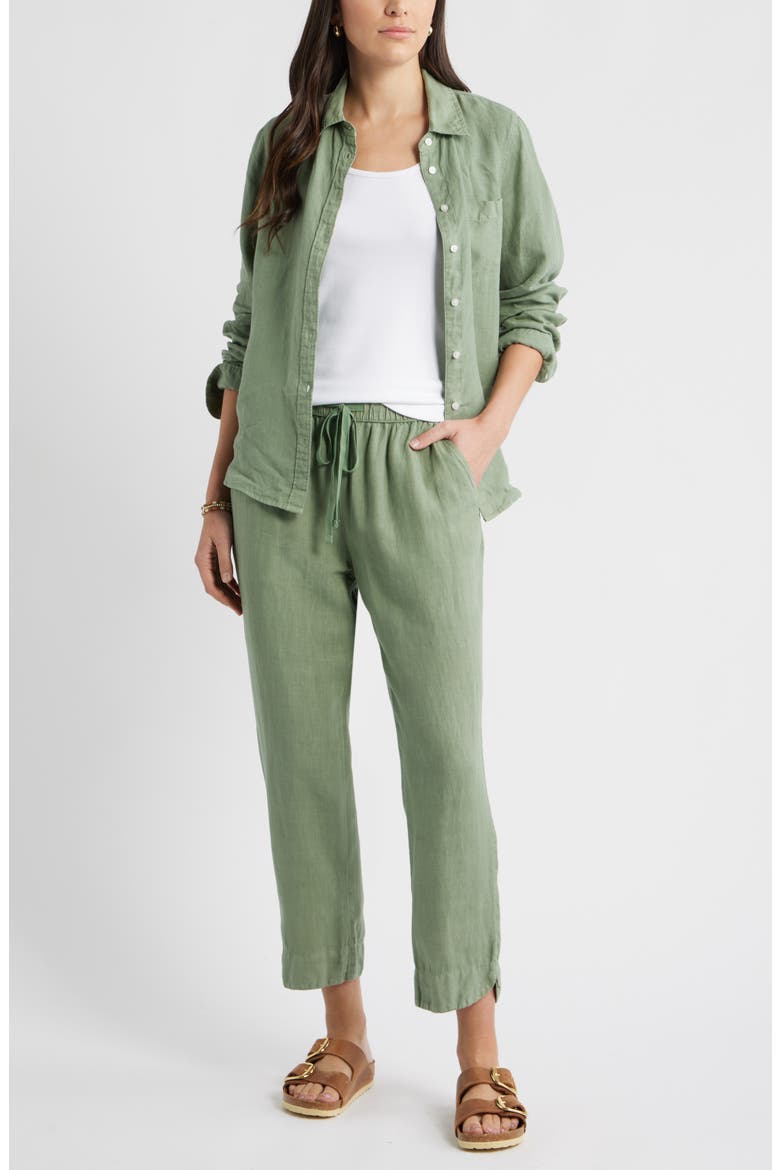 Tapered Linen Pants, Alternate, color, GREEN HEDGE