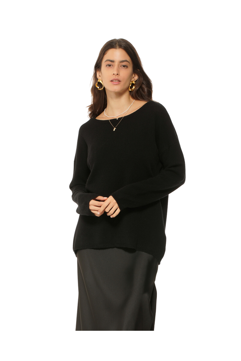 Lightweight Oversized Pure Cashmere Boatneck Sweater, Main, color, Black