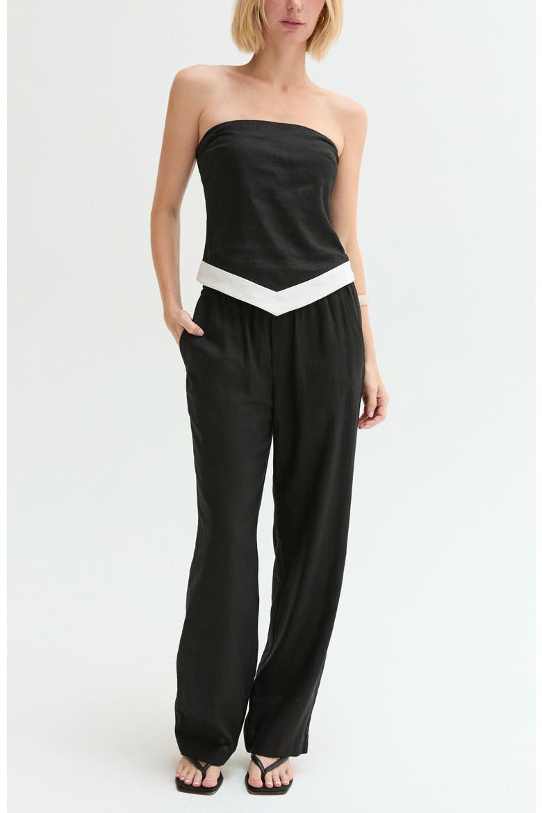 Asymmetric Hem Linen Blend Tube Top, Alternate, color, Black/White
