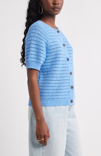Open Stitch Short Sleeve Cotton Cardigan