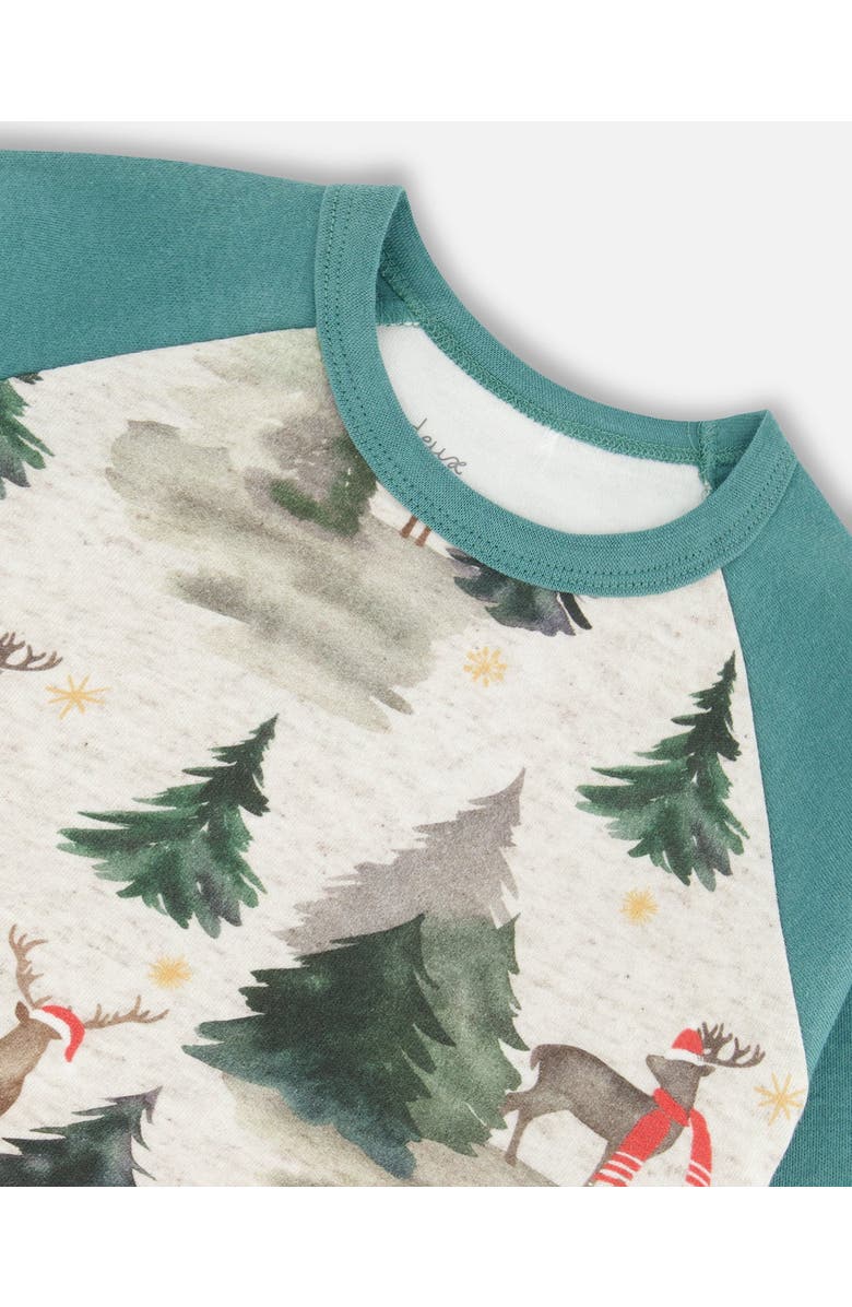 Deux par Deux Baby Boy's Organic Cotton Two Piece Pajama Set Gray Mix And Green Printed Reindeer, Alternate, color, 