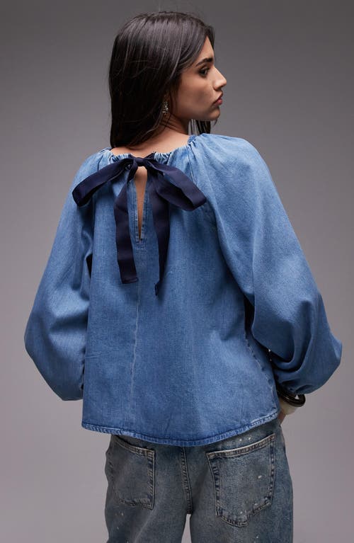 Shop Topshop Puff Sleeve Denim Shirt