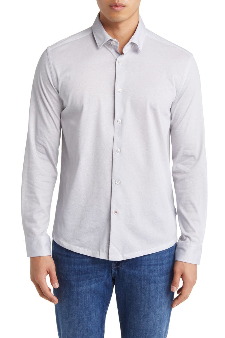 Hourglass Geo Dry Touch® Performance Jersey Button-Up Shirt, Main, color, GREY