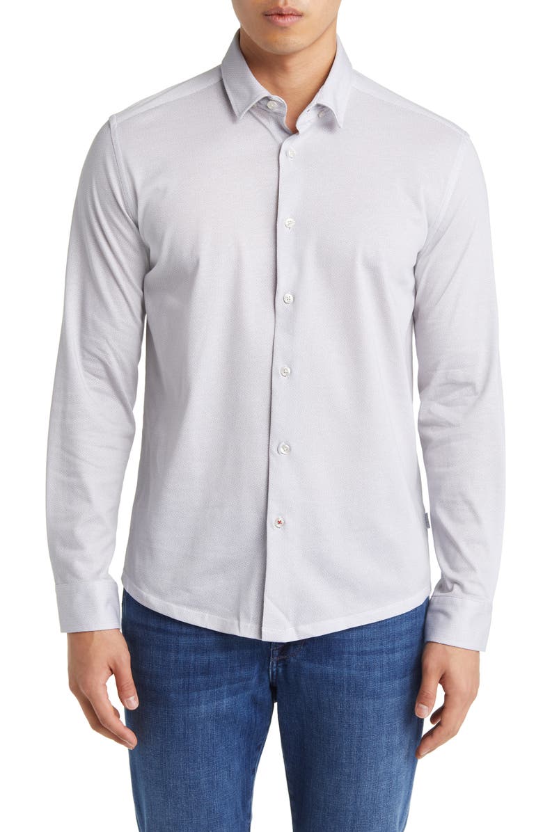 Stone Rose Hourglass Geo Dry Touch<sup>®</sup> Performance Jersey Button-Up Shirt, Main, color, Grey