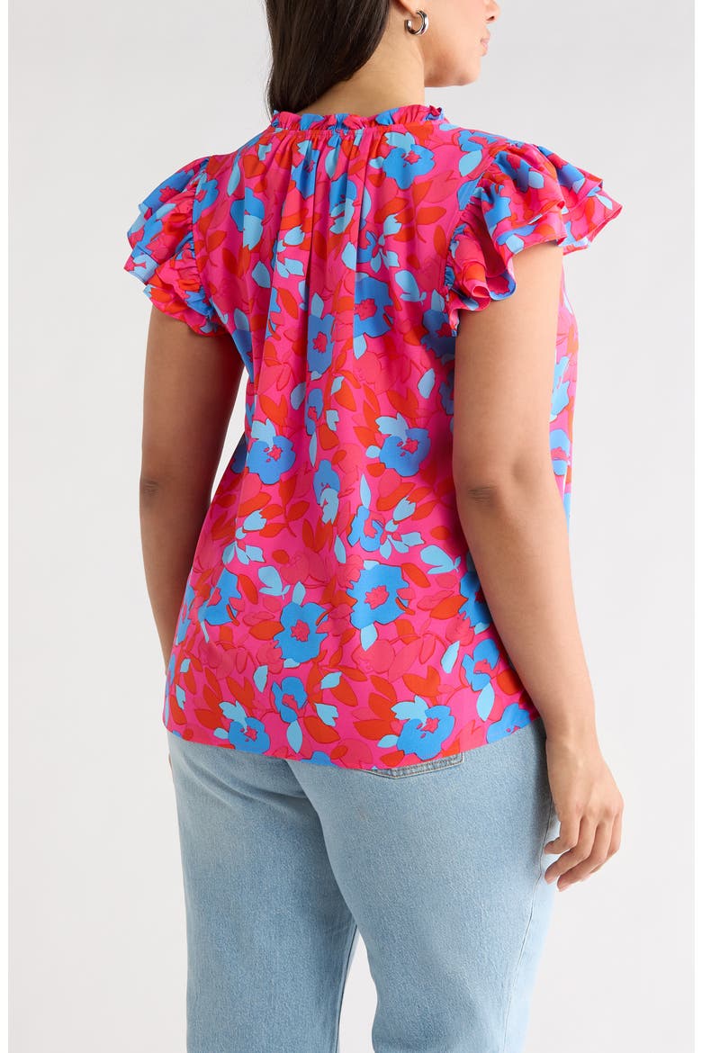 Lusma Floral Bellissima Ruffle Top, Alternate, color, FUCHSIA-BLUE-MULTI