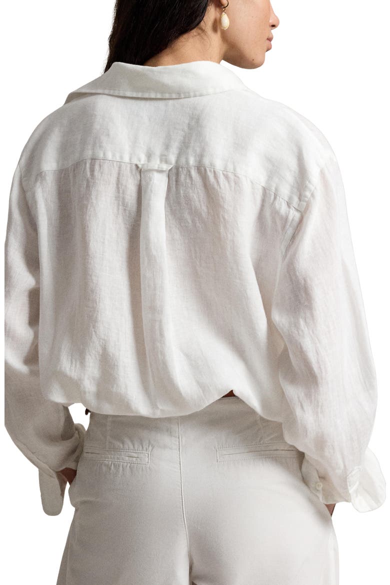 Embroidered Big Pony Oversize Linen Button-Up Shirt, Alternate, color, CLASSIC OXFORD WHITE