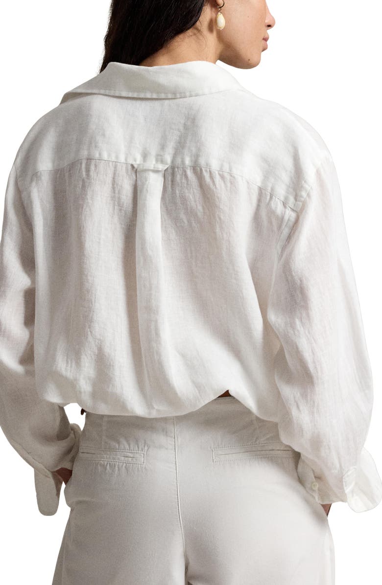 Polo Ralph Lauren Embroidered Big Pony Oversize Linen Button-Up Shirt, Alternate, color, Classic Oxford White